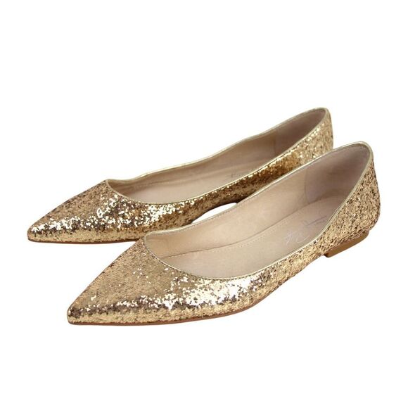 Shoes of Prey METALLIC GOLD GENUINE LEATHER FLAT BALLET SLIP ON SHOES Sz 6.5 - Picture 3 of 10